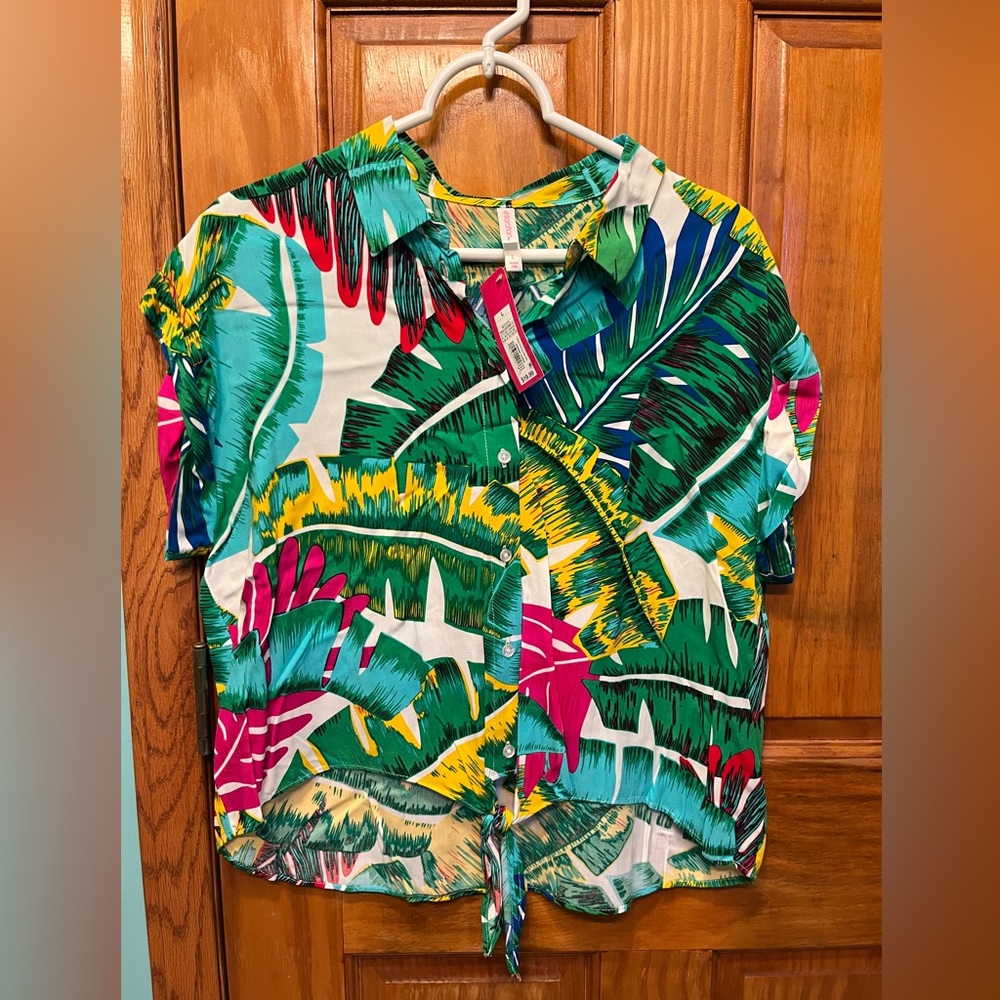 NWT Xhilaration Multicolor Tropical Button Down Shirt